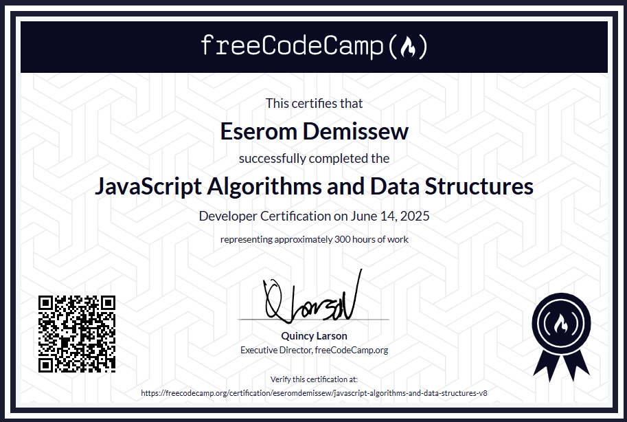 JavaScript Algorithms Certificate