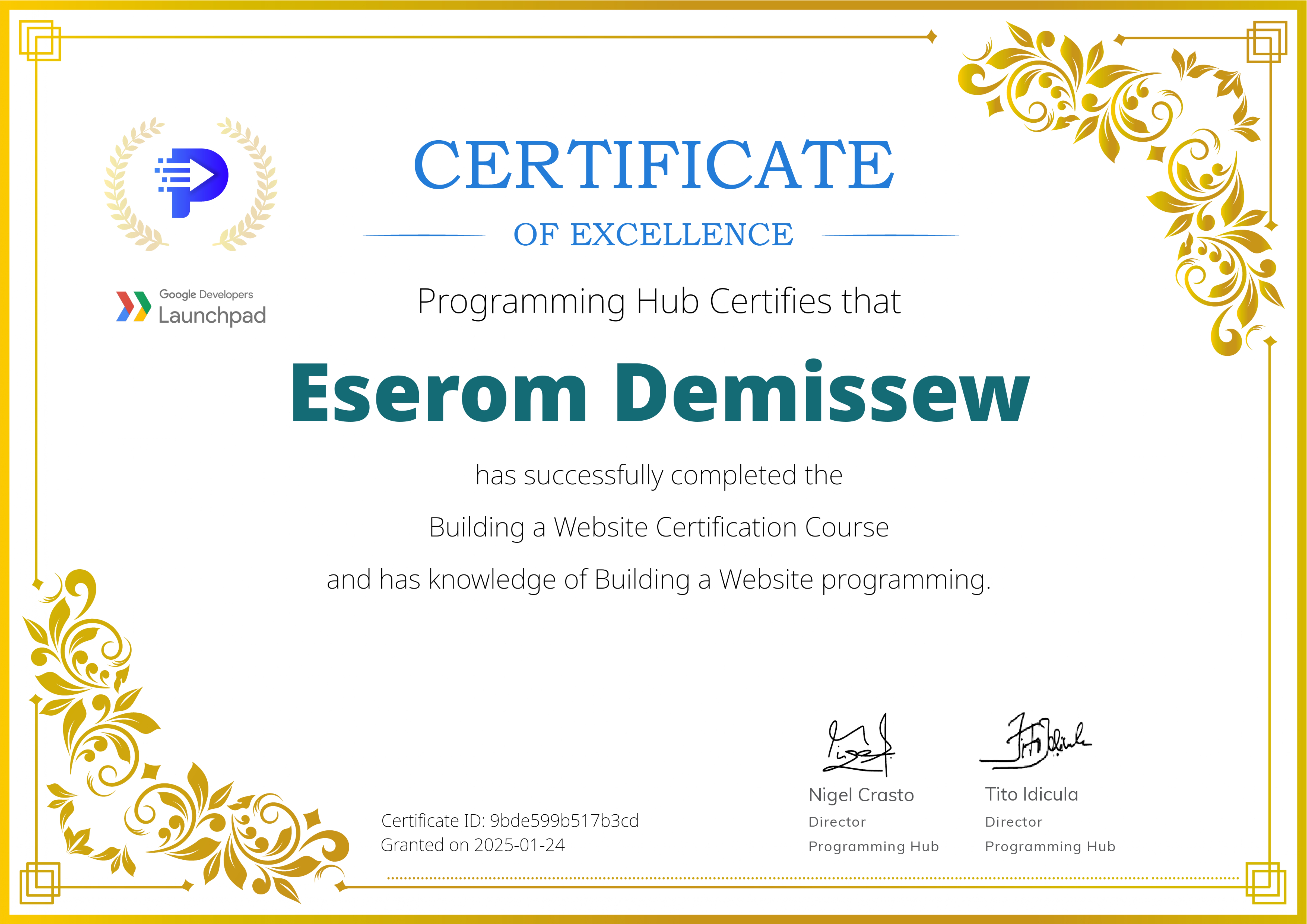 Full Website Development Certificate